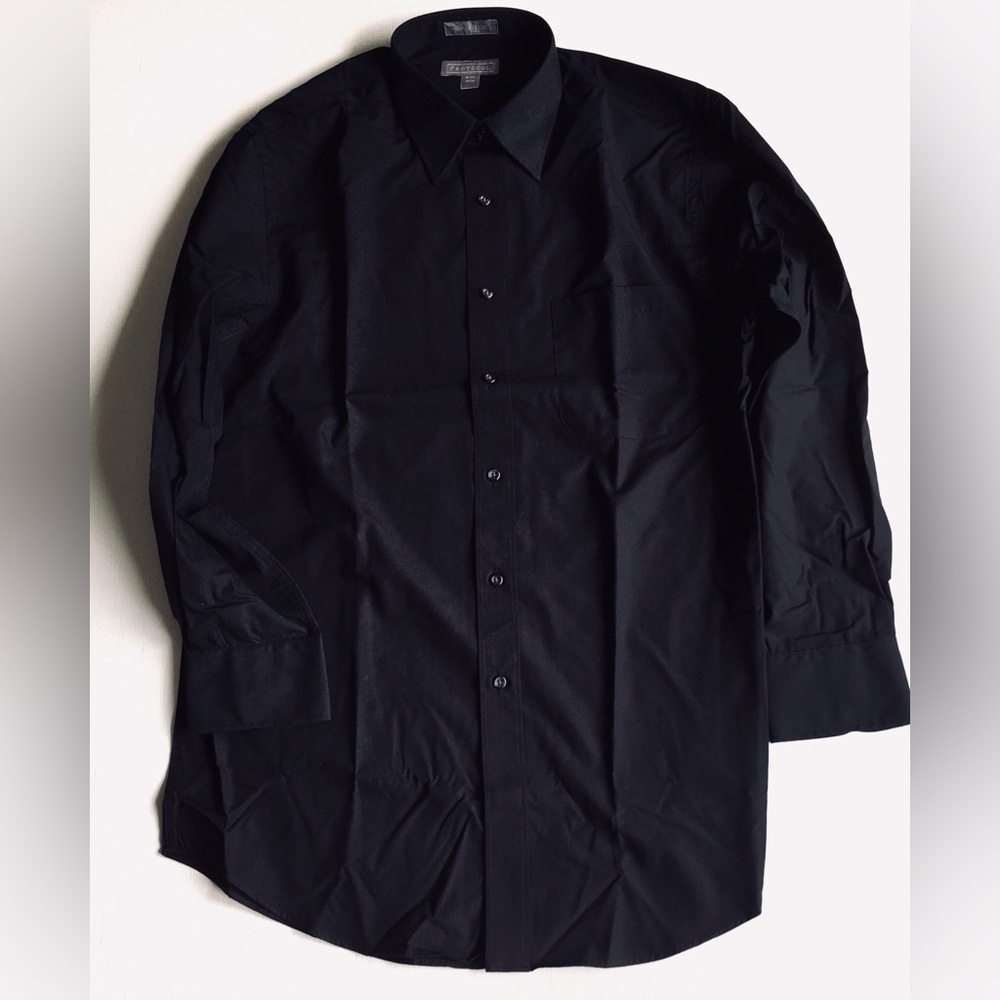 NWOT Protocol Black Dress Shirt Polyester/Cotton Blend Size 15 1/2 Sleeve 32/33 - Picture 3 of 7